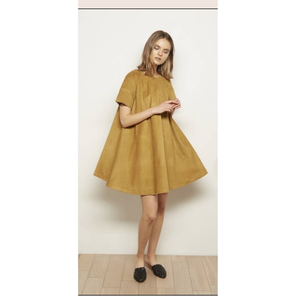 The Odells Mustard Corduroy A-Line Mini Dress Casual Short Sleeve S